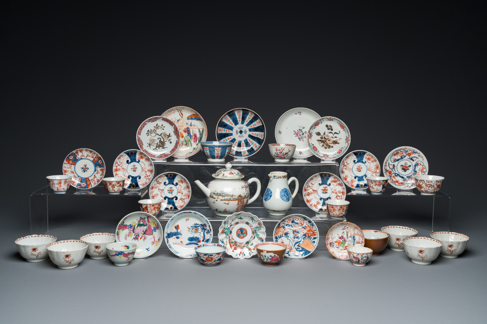 A collection of Chinese blue and white, famille rose, verte and Imari-style tea wares, Kangxi/Qianlong