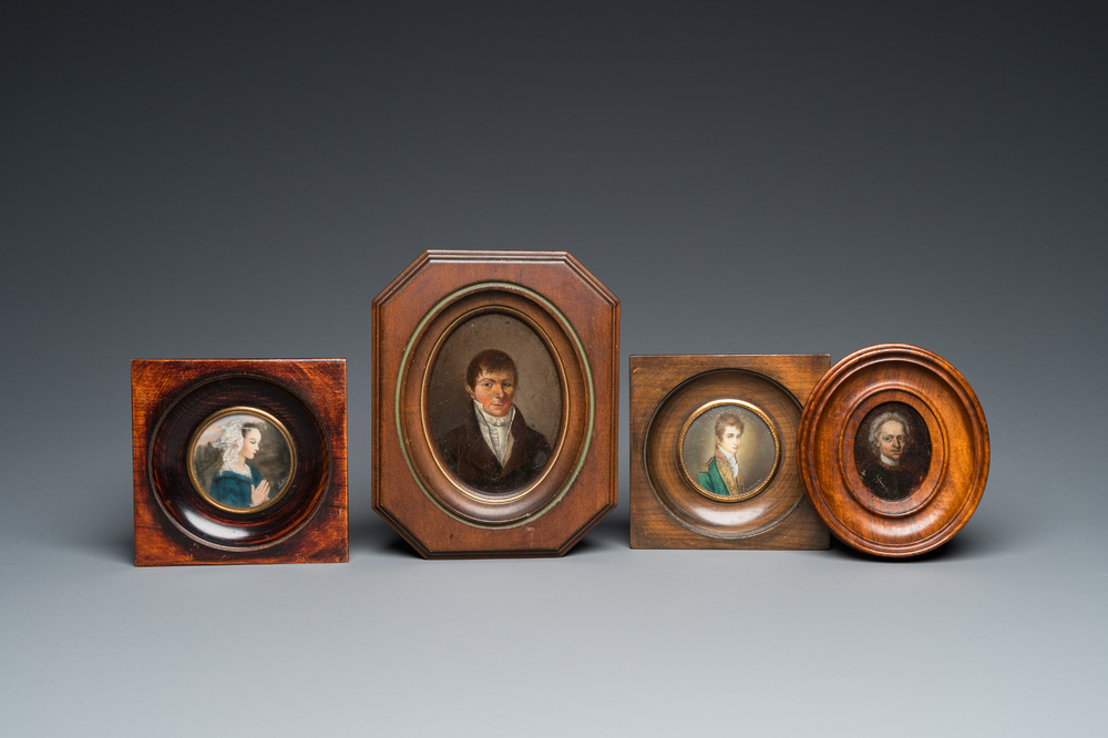 Vier portretminiaturen, Engeland en/of Frankrijk, 18/19e eeuw