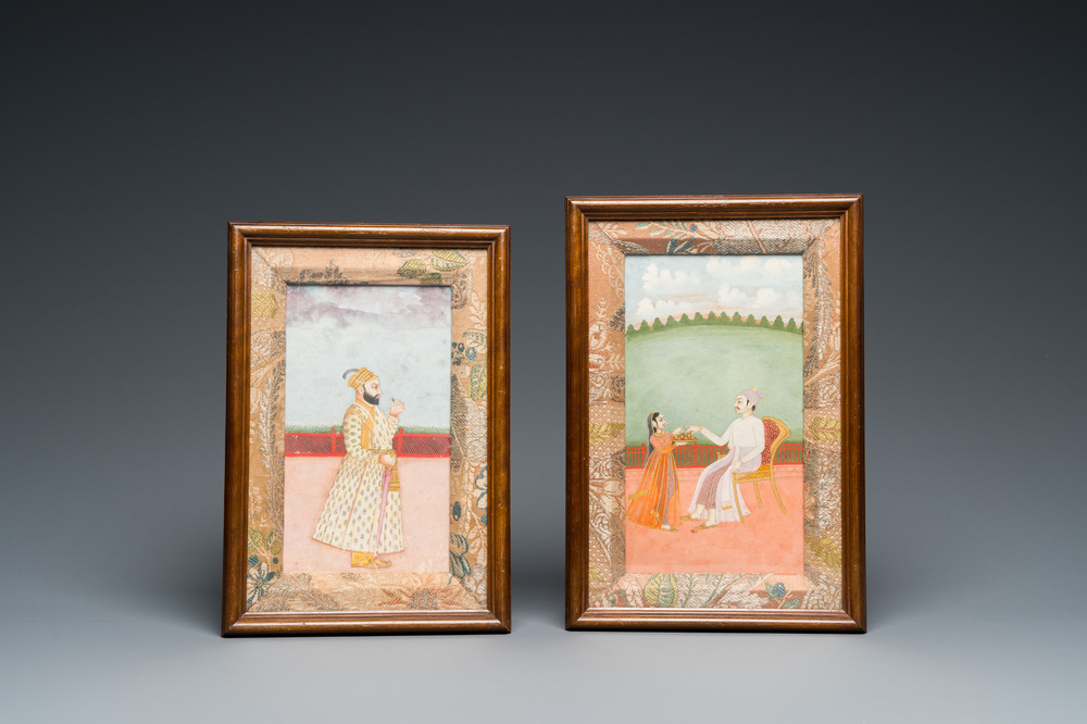 Ecole indienne, deux miniatures: 'Portrait du prince Murad Bakhsh' et 'Sc&egrave;ne d'une Ragamala', 18/19&egrave;me
