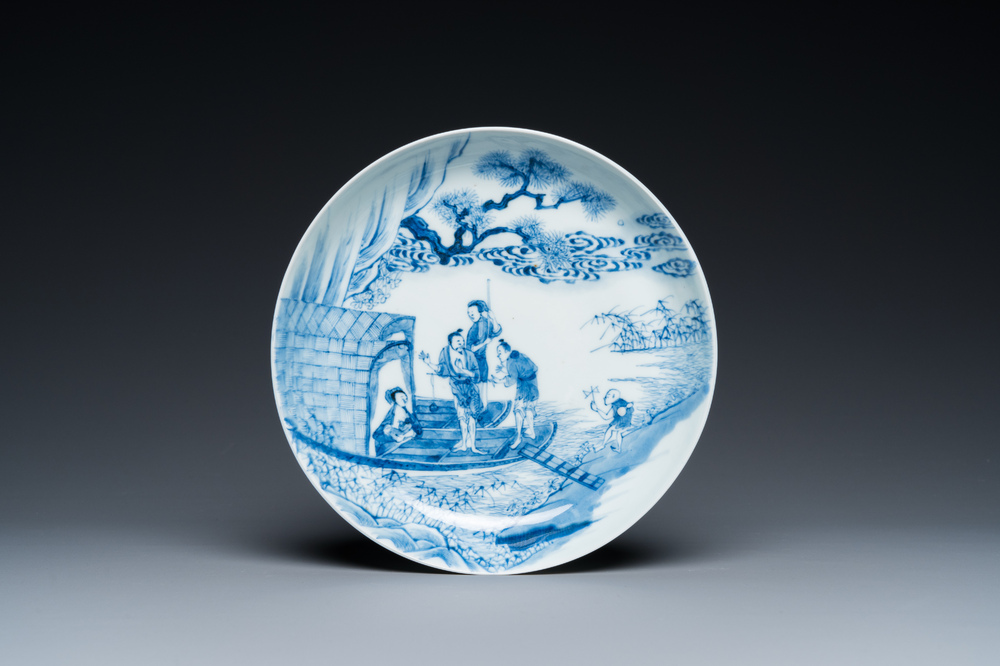 A Chinese blue and white 'river scene' plate, Yongzheng