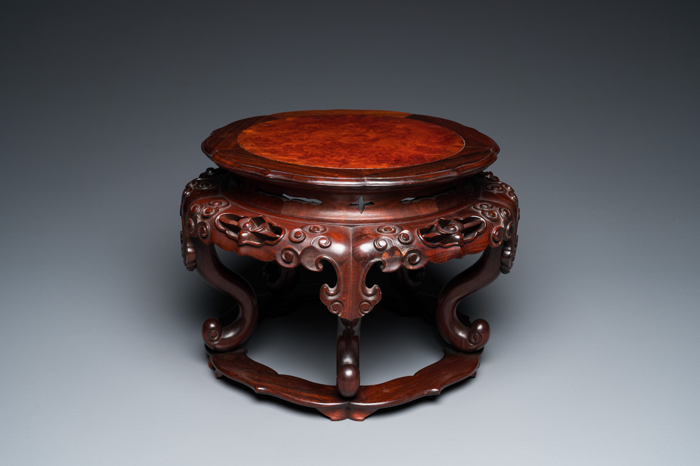 A Chinese burlwood-topped carved wooden stand, Republic