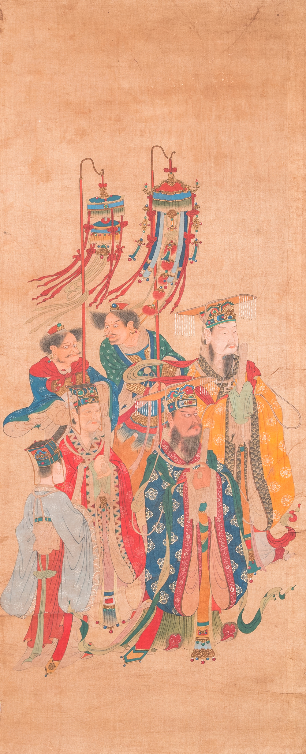 Ecole chinoise: 'Procession de divinit&eacute;s', encre et couleurs sur soie, Qing