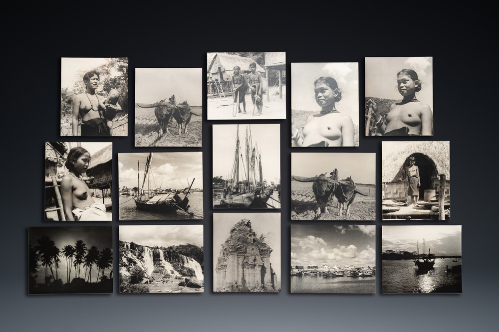 15 large black and white photos with indigenous people and landscape views, Vietnam, ca. 1900