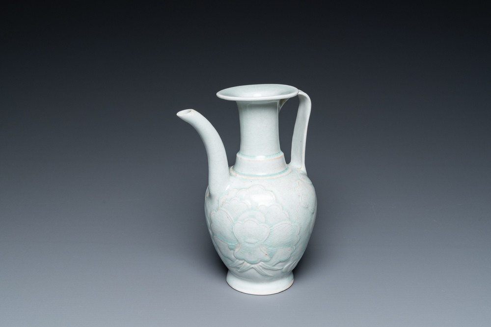 A Chinese qingbai ewer with floral design, Song