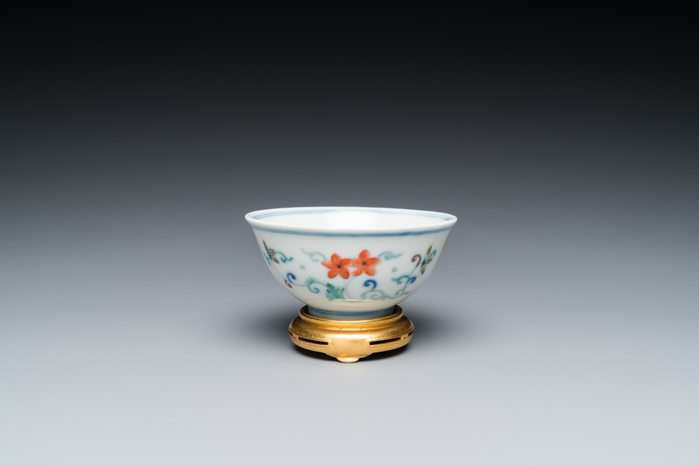 A Chinese doucai bowl with floral design, Yongzheng mark and possibly of the period