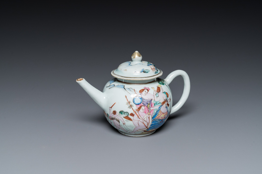 A Chinese famille rose 'Four elements' teapot and cover, Qianlong