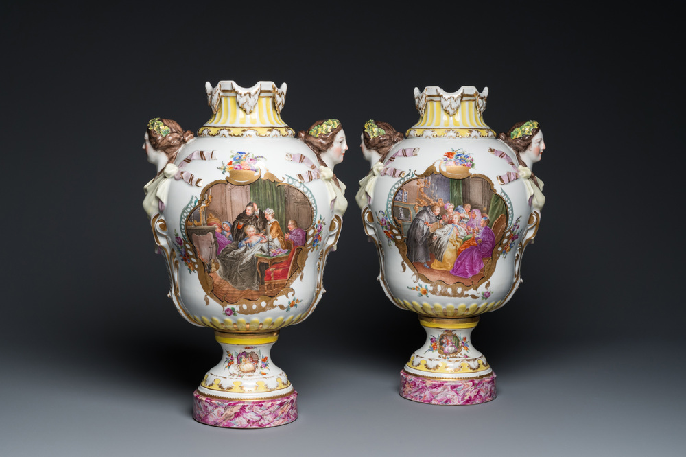 A pair of impressive Meissen porcelain vases, 19th C.