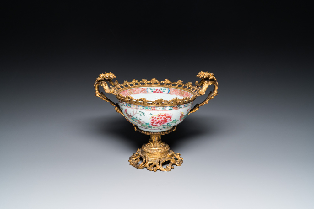 A Chinese gilt bronze-mounted famille rose bowl, Yongzheng