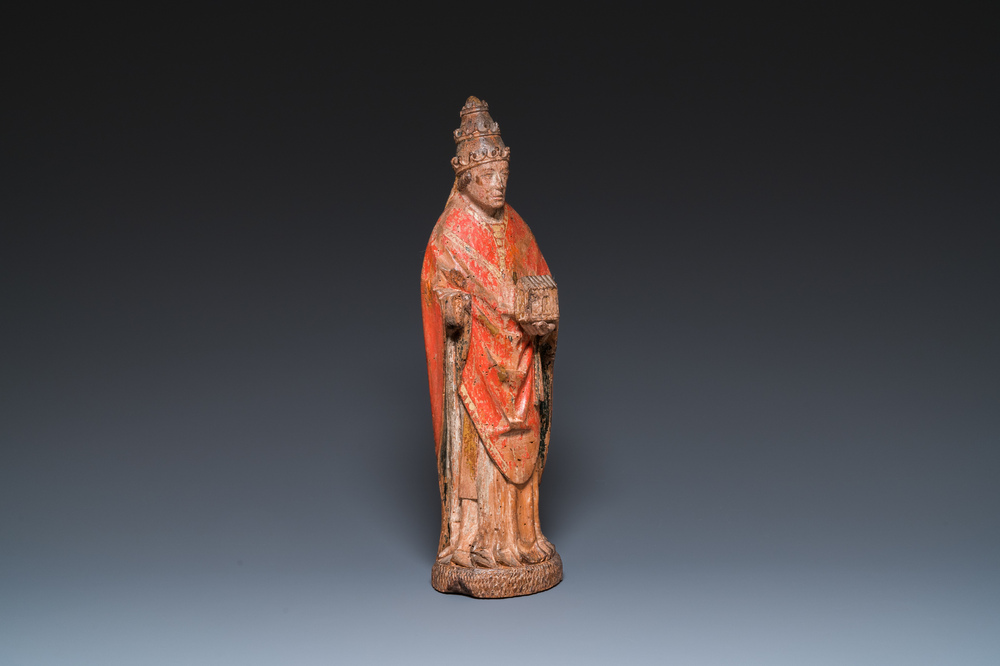 A polychromed walnut sculpture of Pope Nicholas V, Northern France, 15th C.