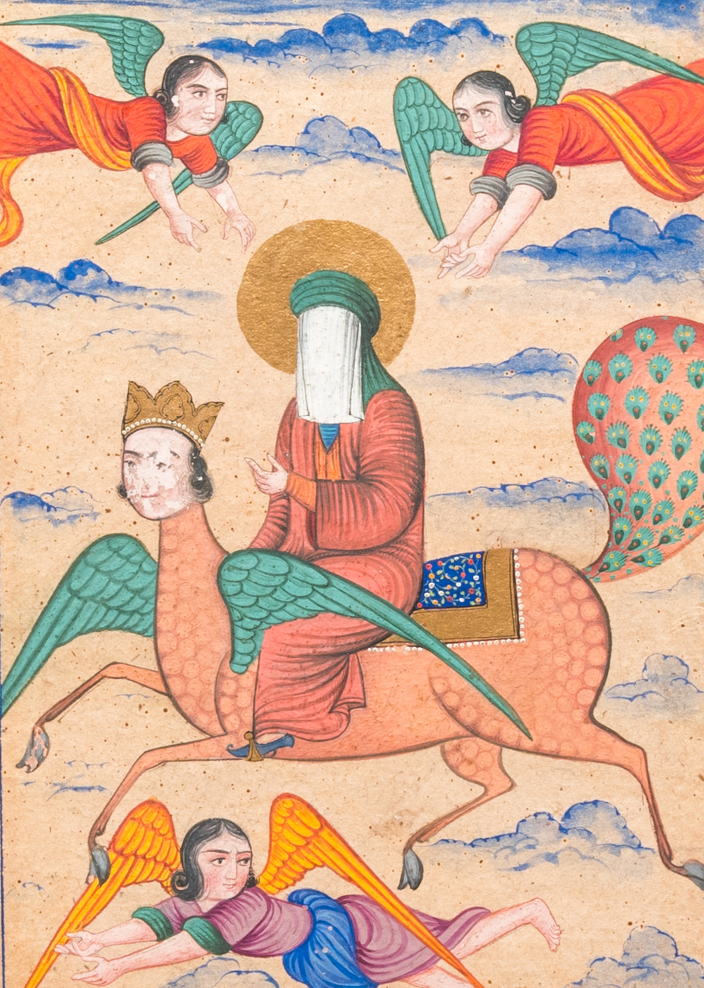 Perzische school, miniatuur: 'De Profeet Mohammed op zijn paard Buraq'