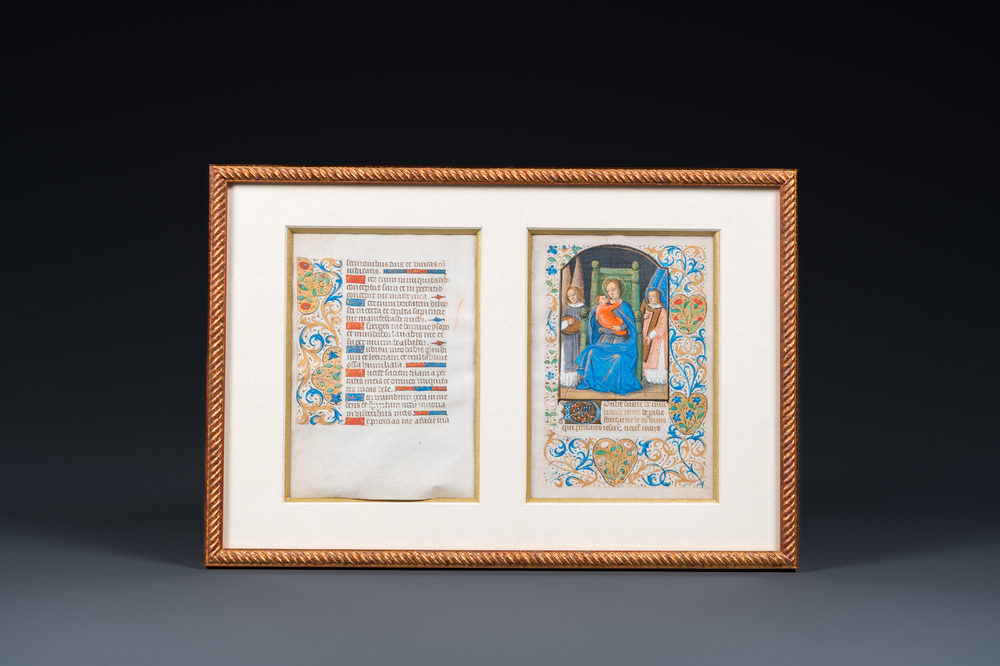 Two pages from an illuminated manuscript, possibly a Book of Hours, probably Flemish, 16th C.