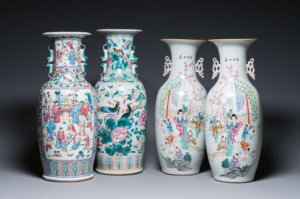 Quatre vases en porcelaine de Chine famille rose, 19/20&egrave;me