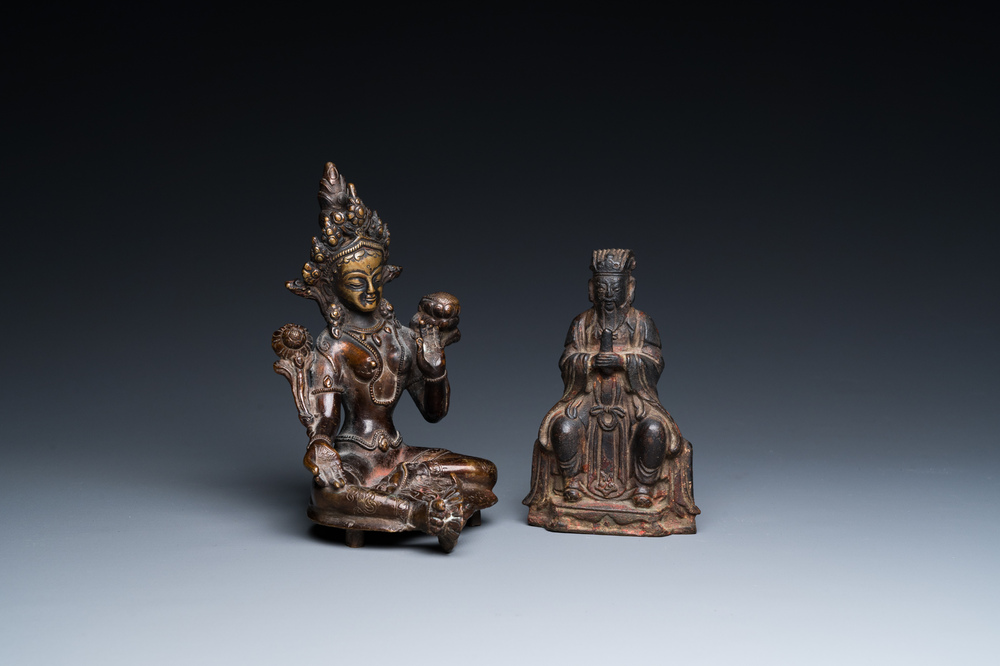 A Chinese bronze figure of Wenchang Wang and a copper alloy figure of Tara, Ming and 19/20th C.