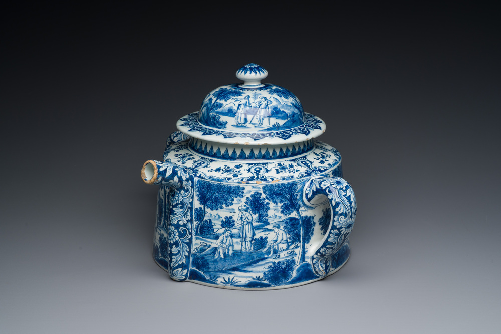 An extremely rare Dutch Delft blue and white posset pot, early 18th C.