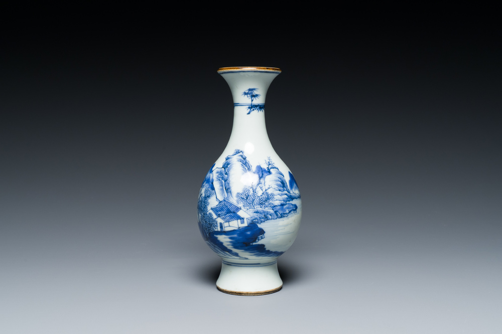 A Chinese blue and white 'landscape' vase, Qianlong