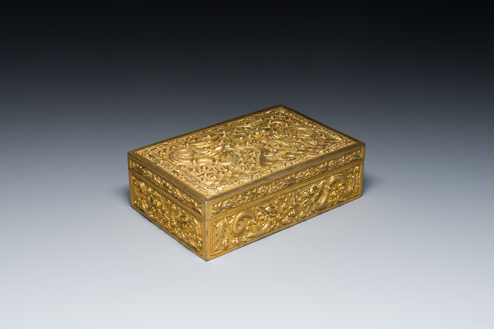 A Chinese rectangular gilt silver 'dragons' box for the Vietnamese ...