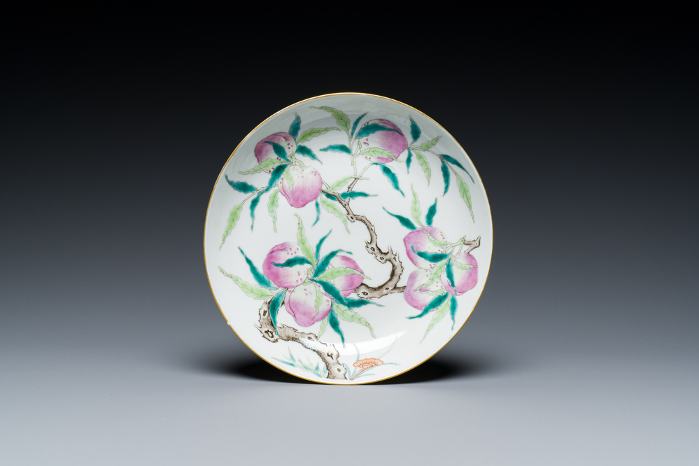 A Chinese famille rose 'nine peaches' plate, Guangxu mark and of the period