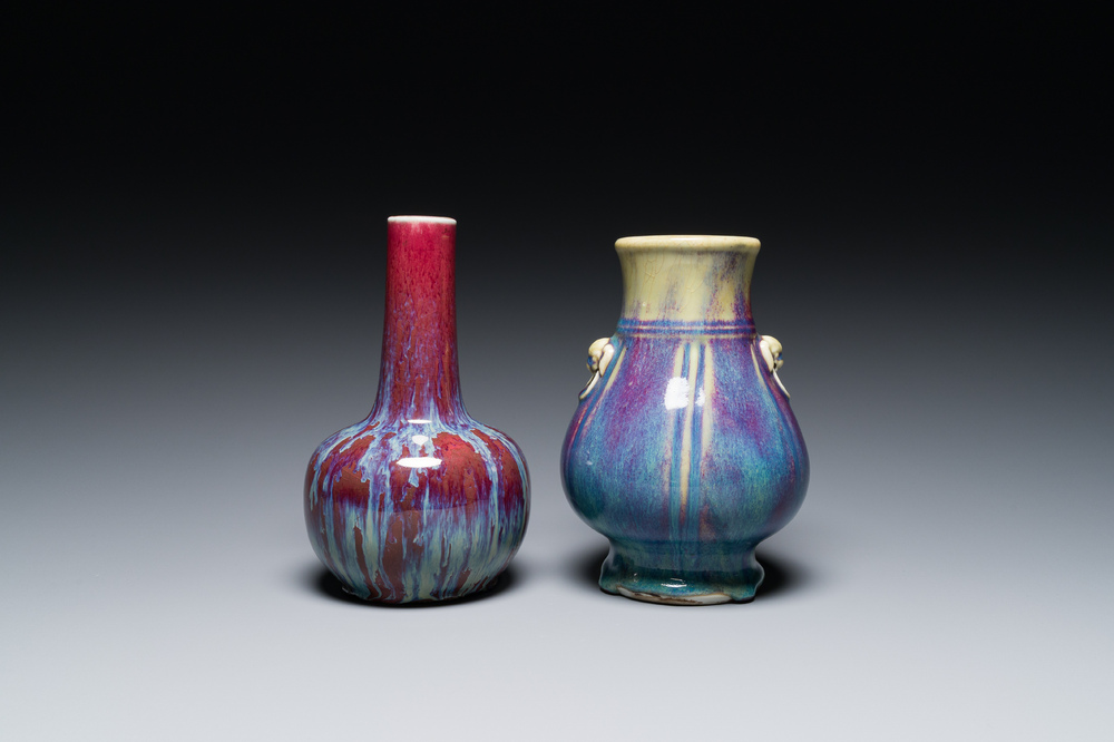 Two Chinese flamb&eacute;-glazed vases, 19th C.