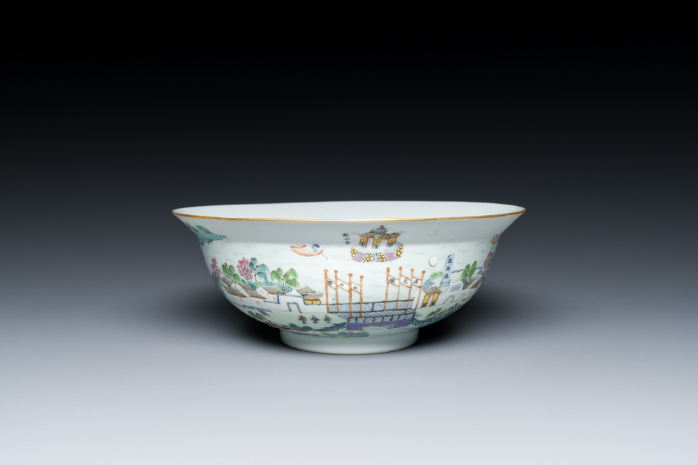 A Chinese famille rose 'Dong Hu Ye Yue 東湖夜月' bowl, Daoguang mark and of the period