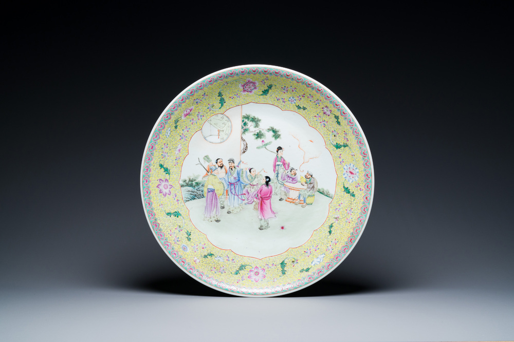 A large Chinese famille rose 'eight immortals' dish, Qianlong mark, 20th C.