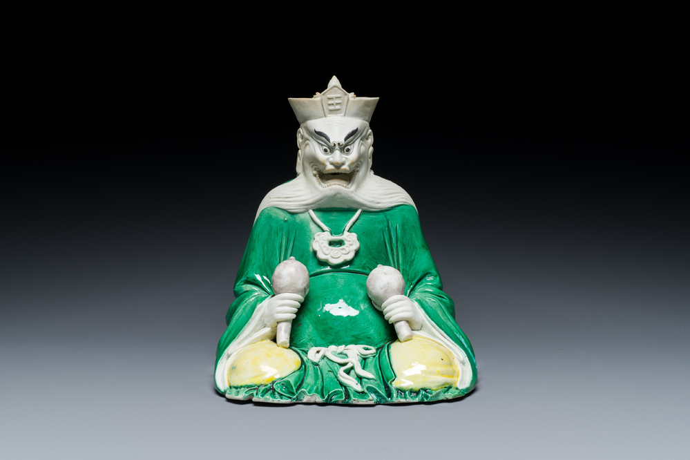 A Chinese verte biscuit figure of Longwang, Kangxi