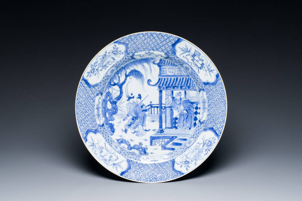A Chinese blue and white 'Romance of the Three Kingdoms' dish, Yongzheng