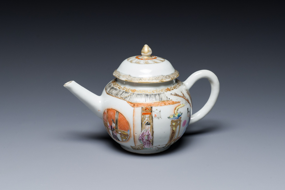 A fine Chinese famille rose 'narrative subject' teapot and cover, Yongzheng