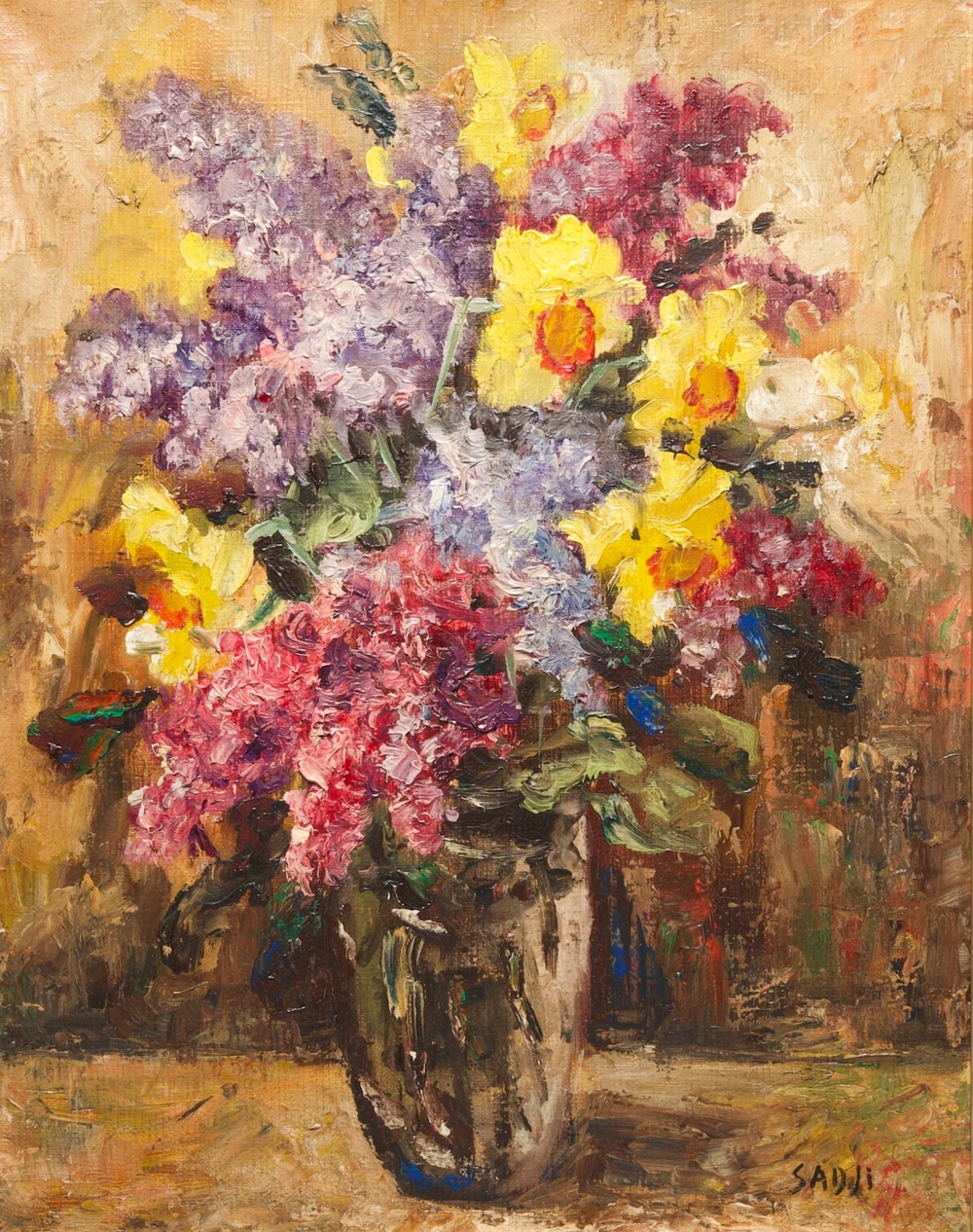 Sadji (Sha Qi, Sha Yinnian) (1914-2005): Stilleven met bloemen in een vaas, olie op doek