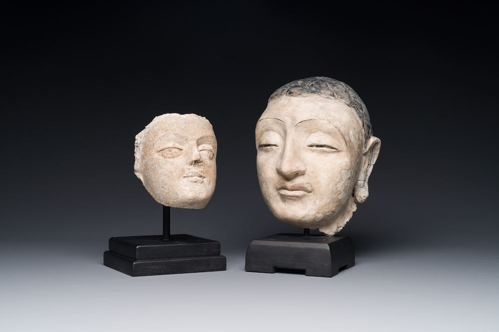 A Gandhara stucco head of Buddha and a rare stucco head of Buddha Skyamuni, 4th C.