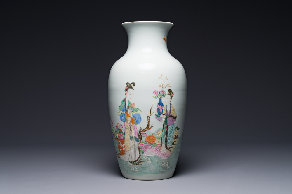 A Chinese famille rose 'Lan Caihe' vase, Qianlong mark and of the period