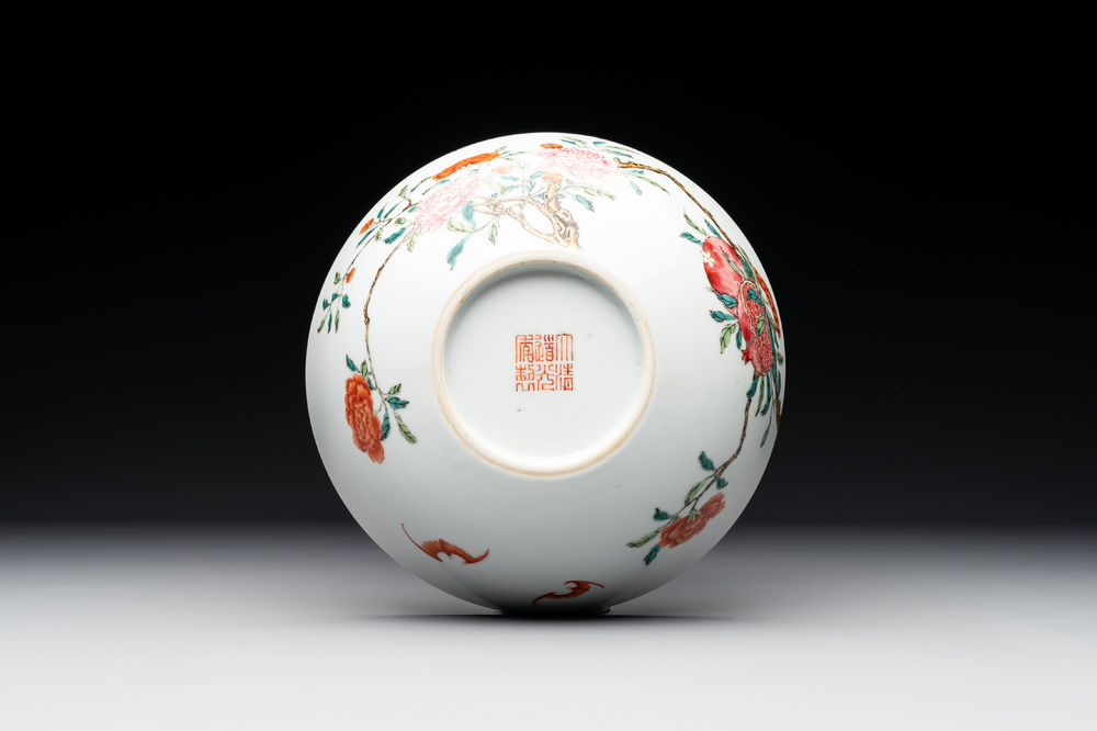 A Chinese famille rose 'peony and pomegranate' bowl, Daoguang mark, 19/20th C.