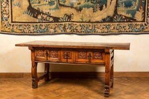 A Spanish walnut table with three drawers, 17th C.