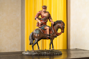 Een Vlaamse polychrome eikenhouten figuur van Sint-Maarten te paard, wellicht Antwerpen, 16e eeuw