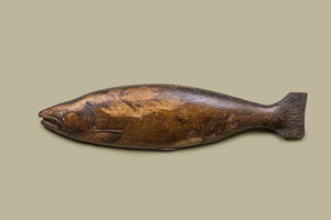 A large painted wooden model of a fish, 18th C.