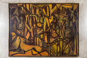Floris Jespers (1889-1965): 'Marché africain', huile sur toile de taille importante