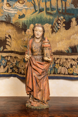 A polychromed wooden figure of Saint Barbara, Germany, 16th C.