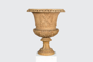 A large terra cotta 'Medici' garden urn, marqued Douarche, Castelnaudary, France, 20th C.