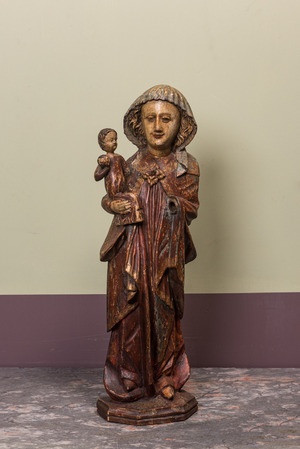 Vierge à l’Enfant allemande en noyer sculpté et polychromé, Rhin moyen, 2ème moitié du 15ème