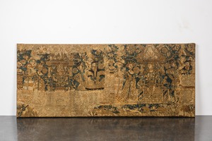 Fragment de broderie en laine en points lancés représentant 'Salomon et la Reine de Sabba', Flandres ou Angleterre, fin du 16ème