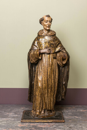 Saint franciscain en noyer sculpté, polychromé et doré, Espagne, 17ème