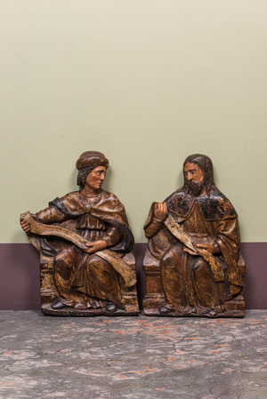 Paire de prophètes en noyer sculpté, polychromé et doré, Espagne, école de Valladolid, 2ème moitié du 16ème