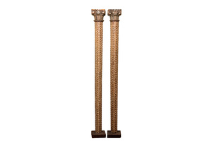 A pair of large Islamic bone-inlaid wooden columns, Syria or Northern Africa, 19th C.