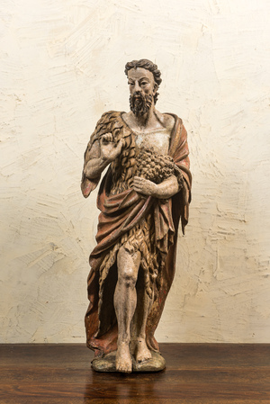 Saint Jean-Baptiste en chêne sculpté et polychromé, début du 17ème