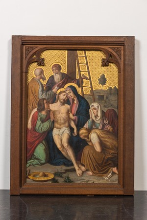 Flemish or French school: The descent from the cross, oil on copper, ca. 1900