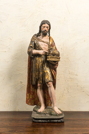 Saint Jean-Baptiste en bois sculpté et polychromé, Espagne, 17ème