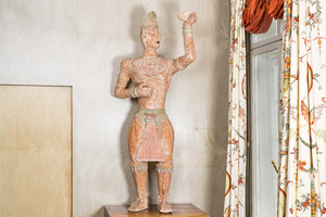 A life size Maya-style polychromed terracotta figure, 20th C.