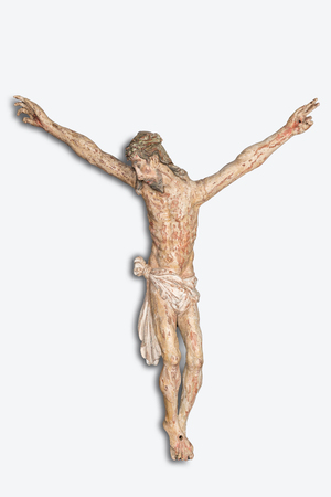 Grand Christ en bois sculpté et polychromé, 16ème