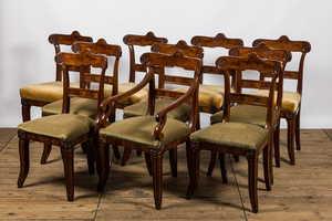 Nine English mahogany chairs and an armchair, 19th C.