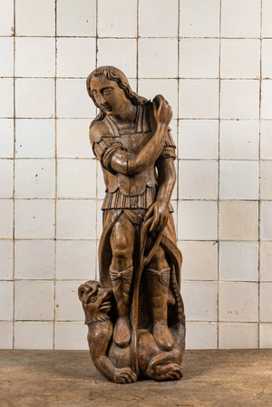 A walnut sculpture of Saint Michael defeating the dragon, probably Germany, 17th C.