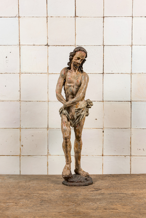 Een polychrome populieren sculptuur van Christus aan de geselkolom, Noord-Italië, eind 16e eeuw